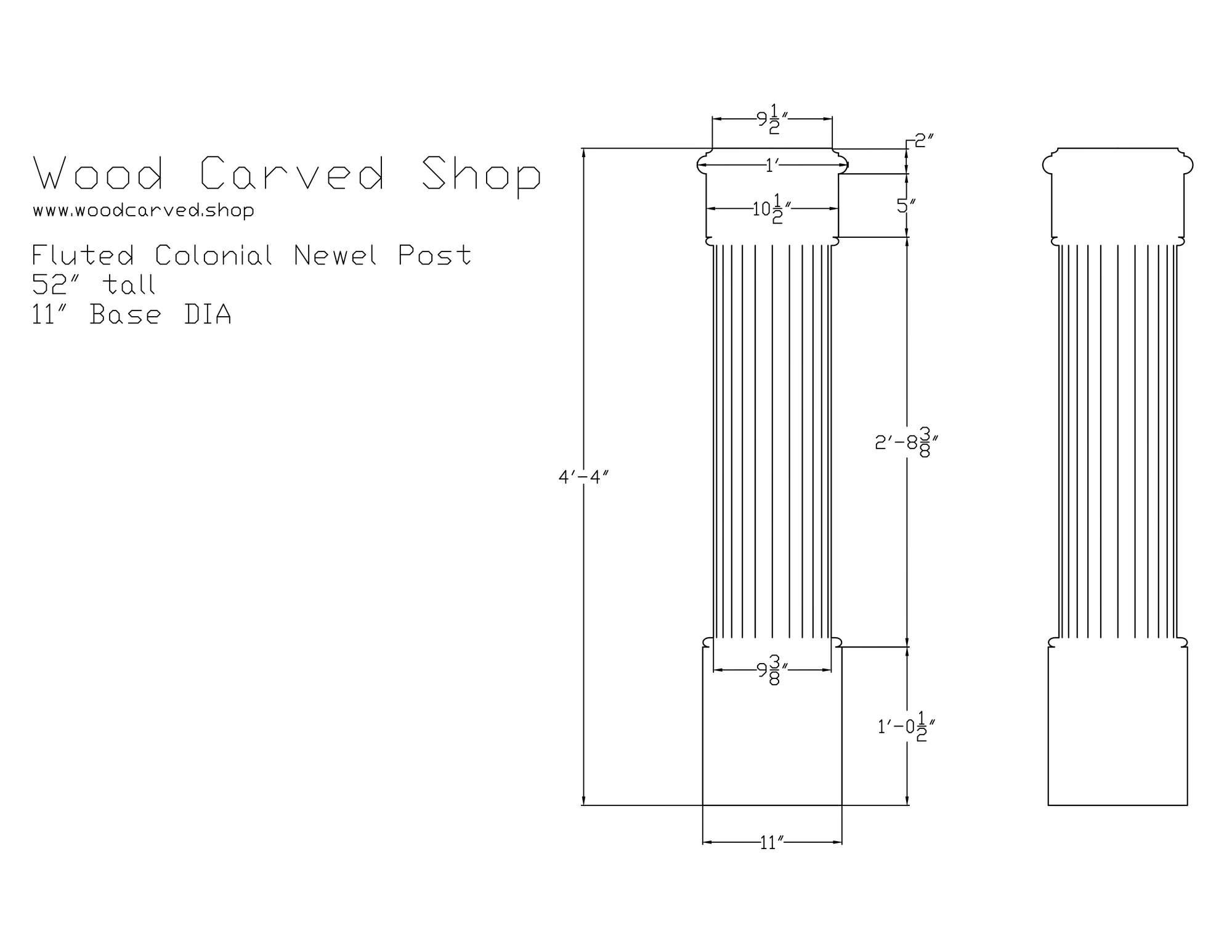 Fluted Colonial Newel Post Plan