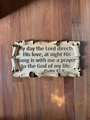 Wall Sign. By day the Lord directs His love. Bible verse sign for home.