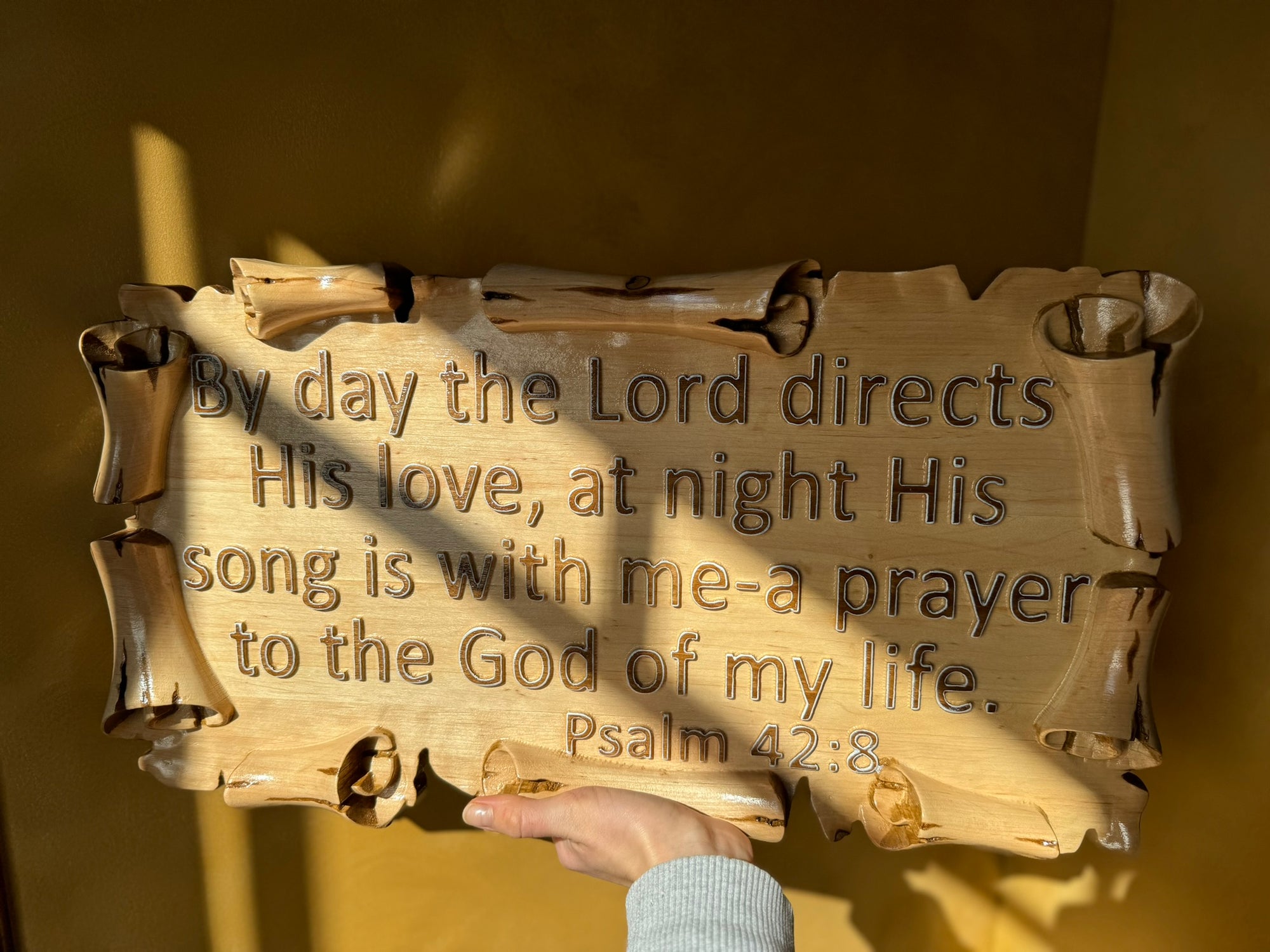 Wall Sign. By day the Lord directs His love. Bible verse sign for home.