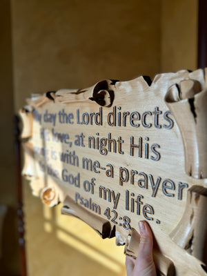 Wall Sign. By day the Lord directs His love. Bible verse sign for home.