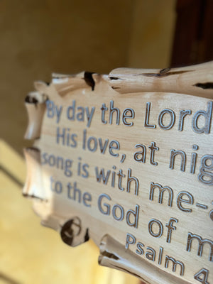 Wall Sign. By day the Lord directs His love. Bible verse sign for home.