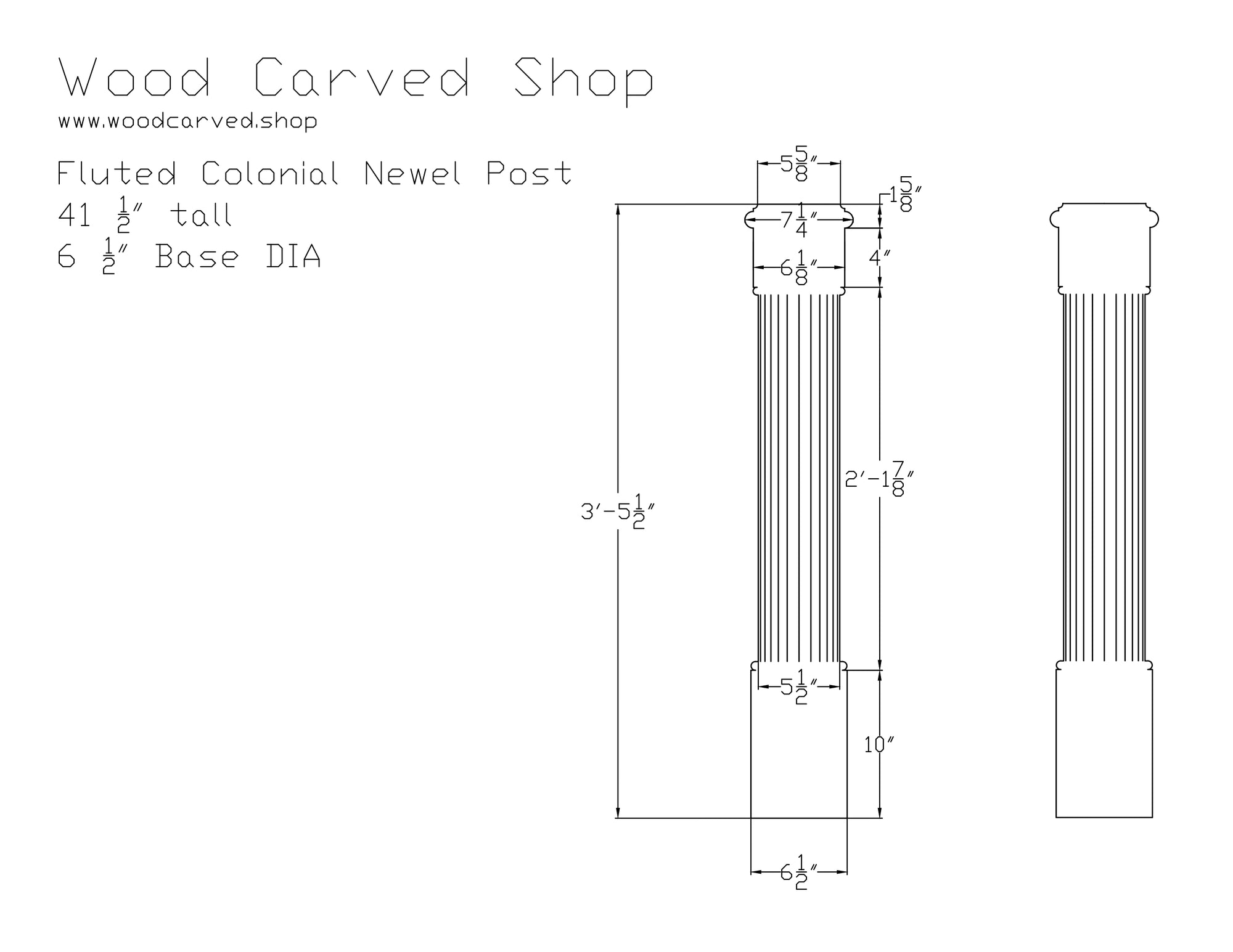 Fluted Colonial Newel Post Plan